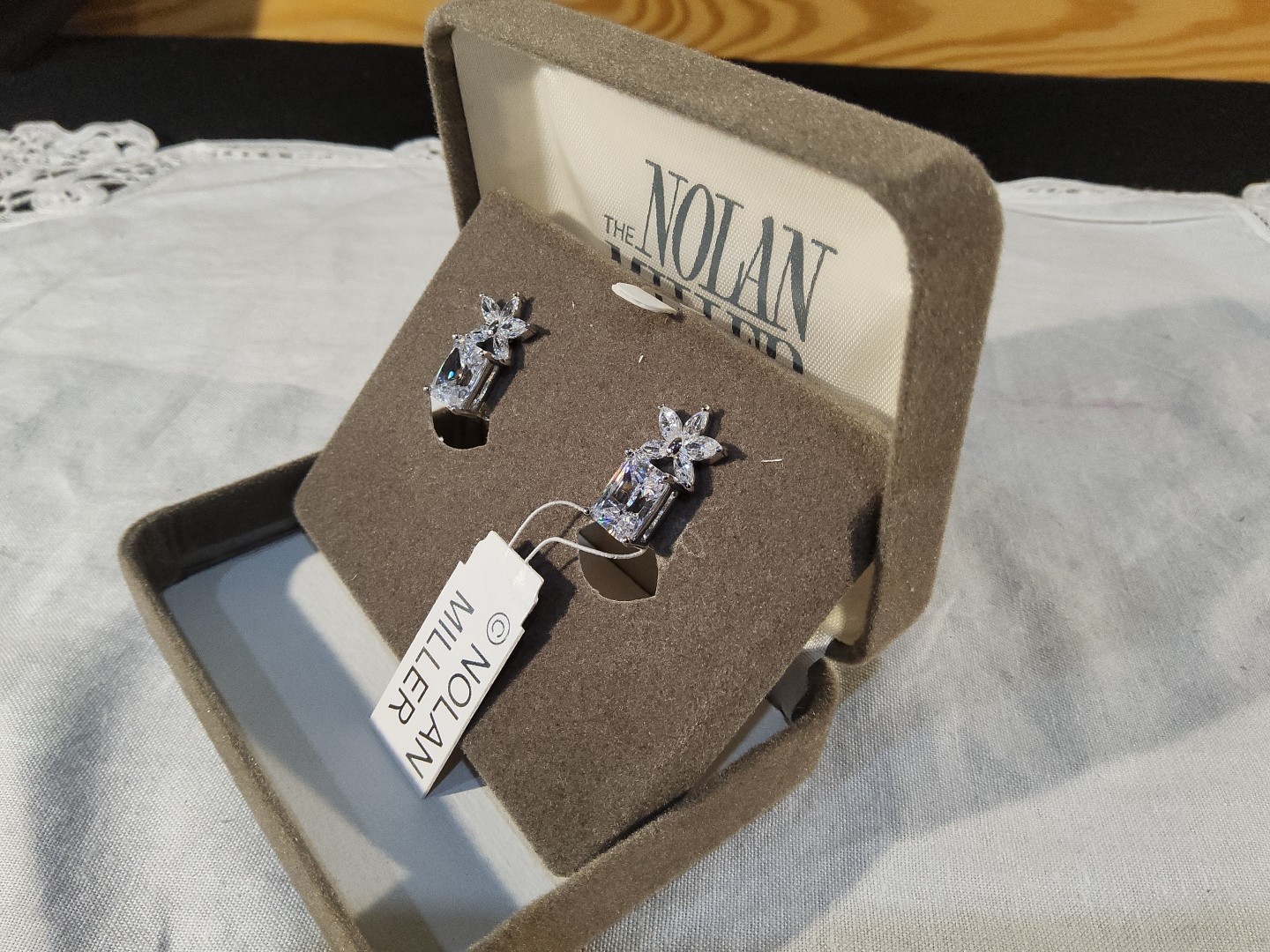 Nolan Miller Everlasting Flower Crystal Rhinestone Clip On Earrings Silver Tone
