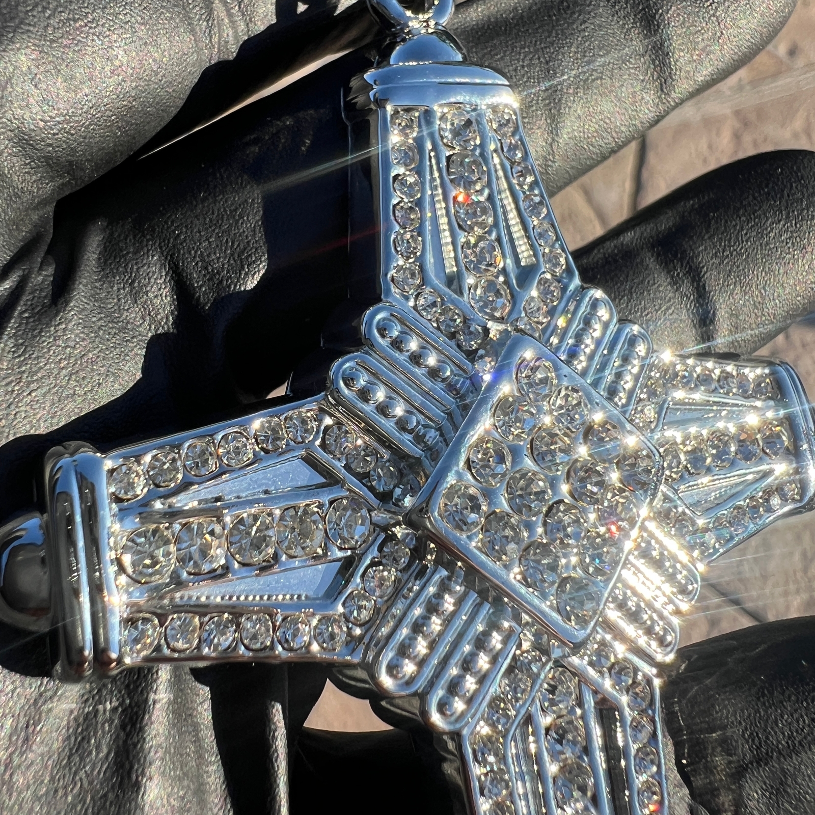 Men’s Latin Cross Hip Hop Pendant for Necklace Silver Tone Iced Bling Out CZ 5″