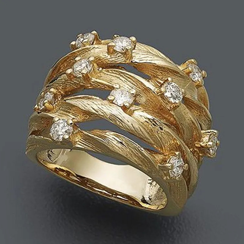 Cocktail Ring Wide Twist Gold Color Prong Setting Geometric Women Jewelry