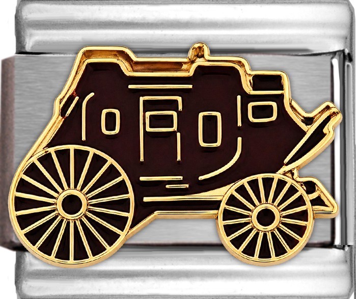 Black Stagecoach Enamel 9mm Italian Charm Bracelet Link Western Carriage Travel