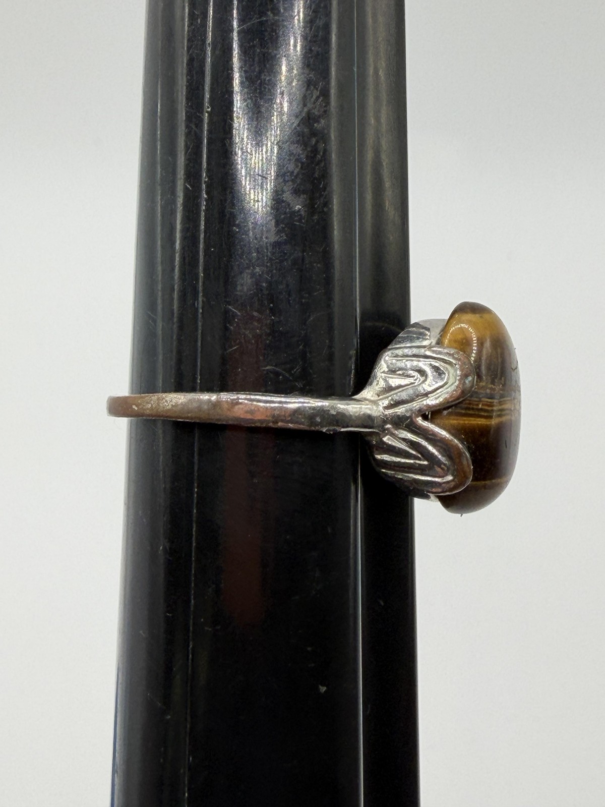 BROWN TIGERS EYE OVAL CABOCHON RING SIZE 10.5 SILVER TONE COCKTAIL STATEMENT