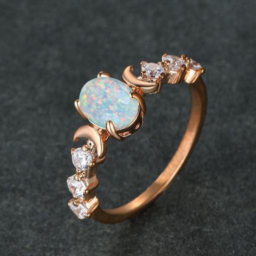 Sparking Oval Shape White Fire Opal White Topaz Gems Rose Gold Rings Size 6~10