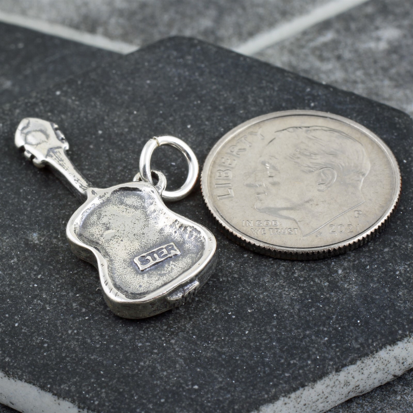 Guaranteed 925 Sterling Silver 3D Acoustic Guitar Music Charm Pendant