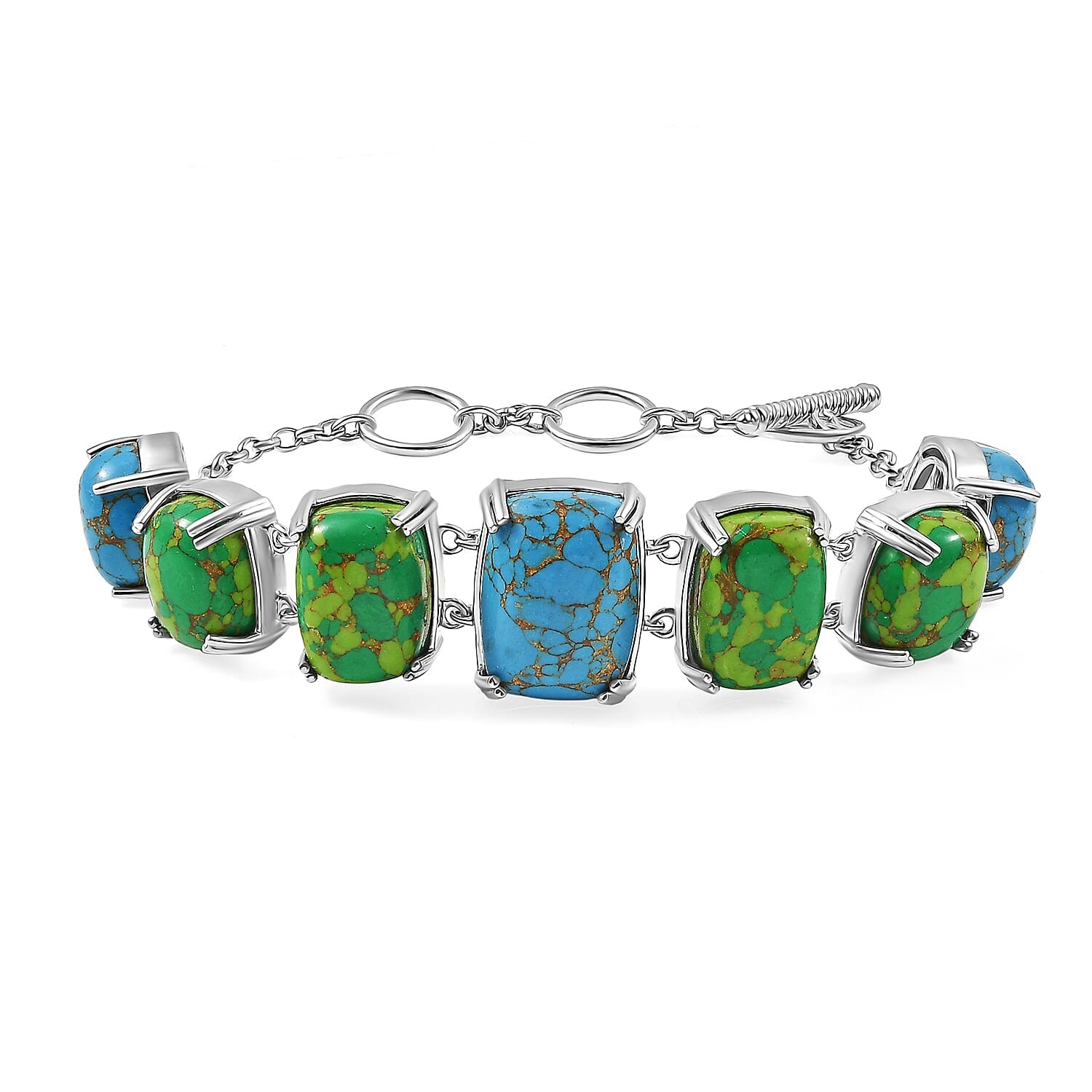 Green Blue Turquoise 39.40 ctw Bracelet Platinum Copper Stainless Steel 6.50 In