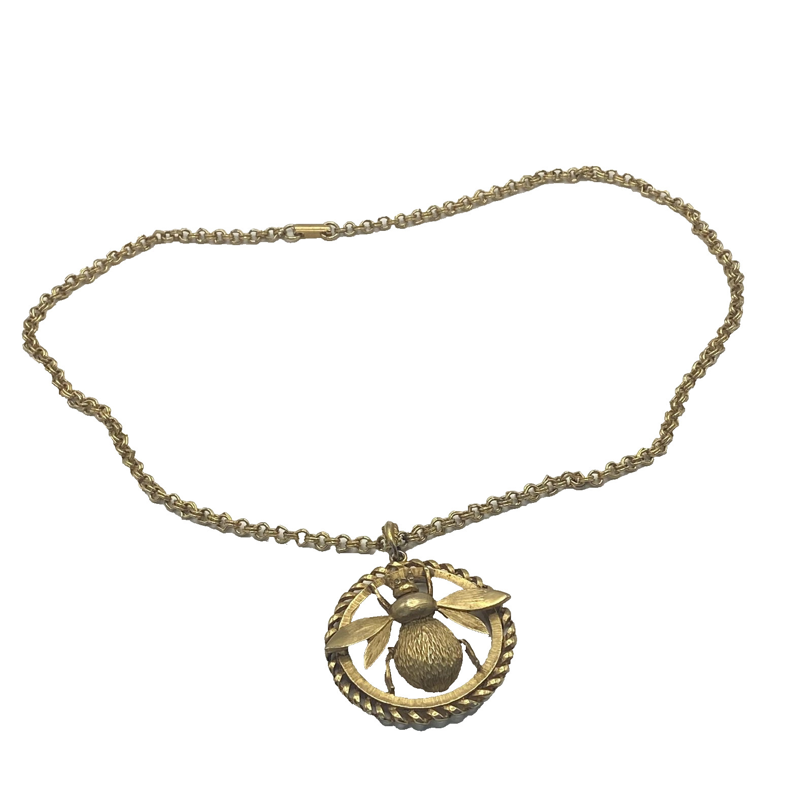 Gold Tone Bee Pendant Necklace Round Statement Barrel Clasp Womens 24 In Jewelry