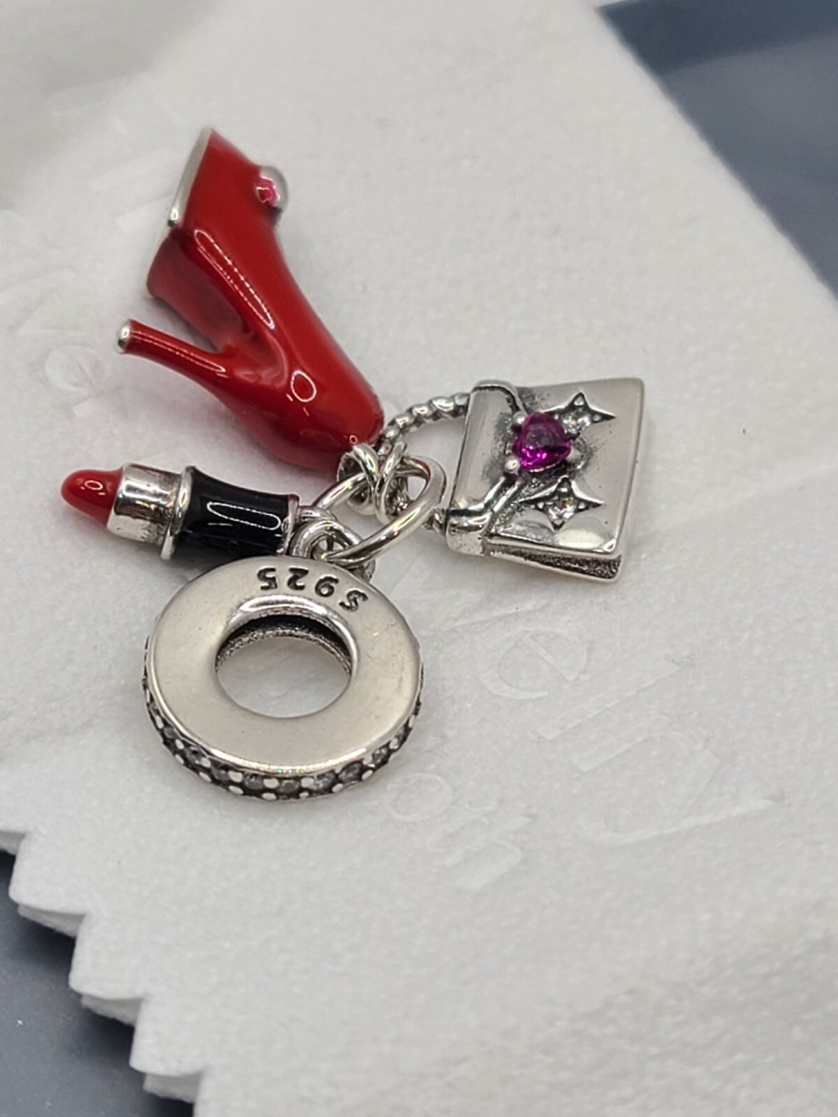925 Solid Sterling Silver Red Heels & Lipstick Charms Pendant