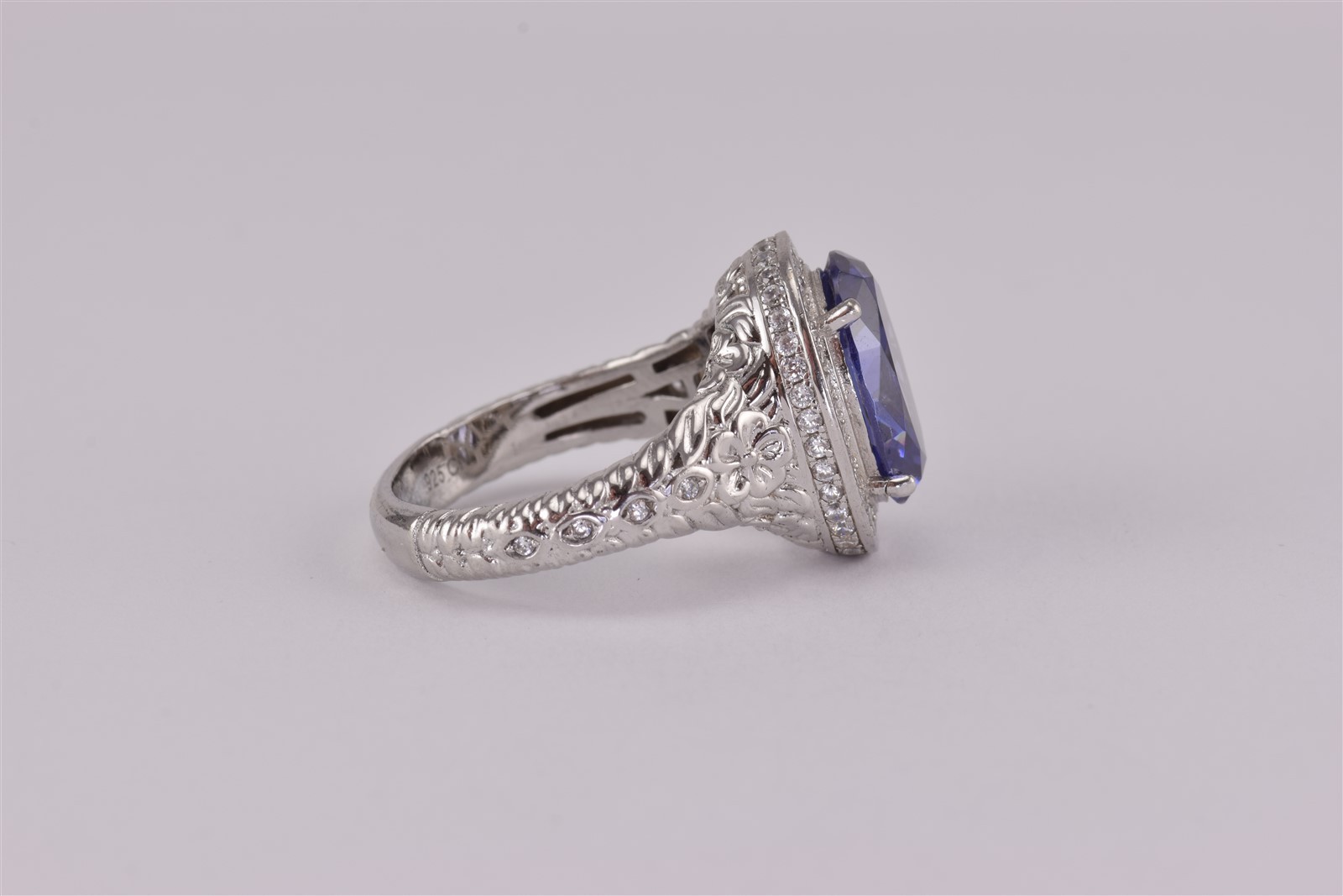 Berricle Sterling Silver Oval Purple Cubic Zirconia Halo Band Ring 925 Sz: 9