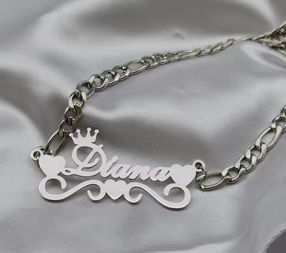 Custom Name Jewelry Set Bracelet Necklace Heart Gold Silver Stainless Steel Gift