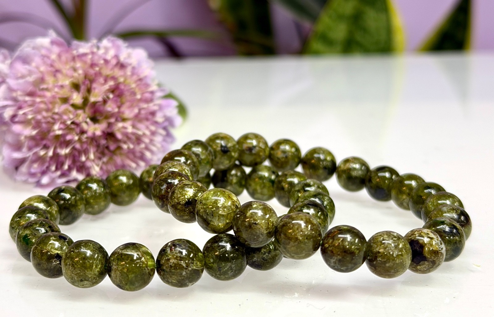 Wholesale 3 Pcs Natural Peridot 9-10mm Crystal Healing Stretch Bracelet 8”