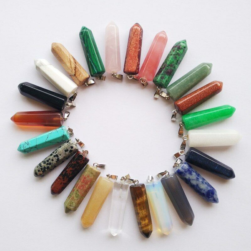 Mixed Natural Stone 30pcs/lot Hexagonal Pillar Point Pendants Jewelry