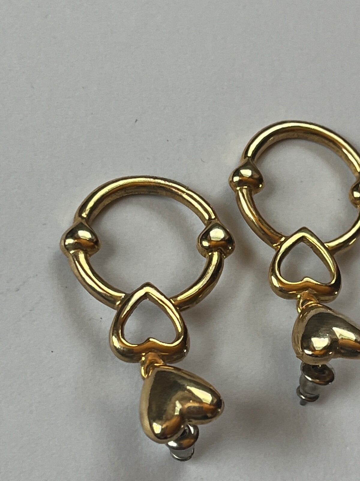Puffy Goldtone Heart w Tubular Open Circle Post Earrings for Pierced Ears –