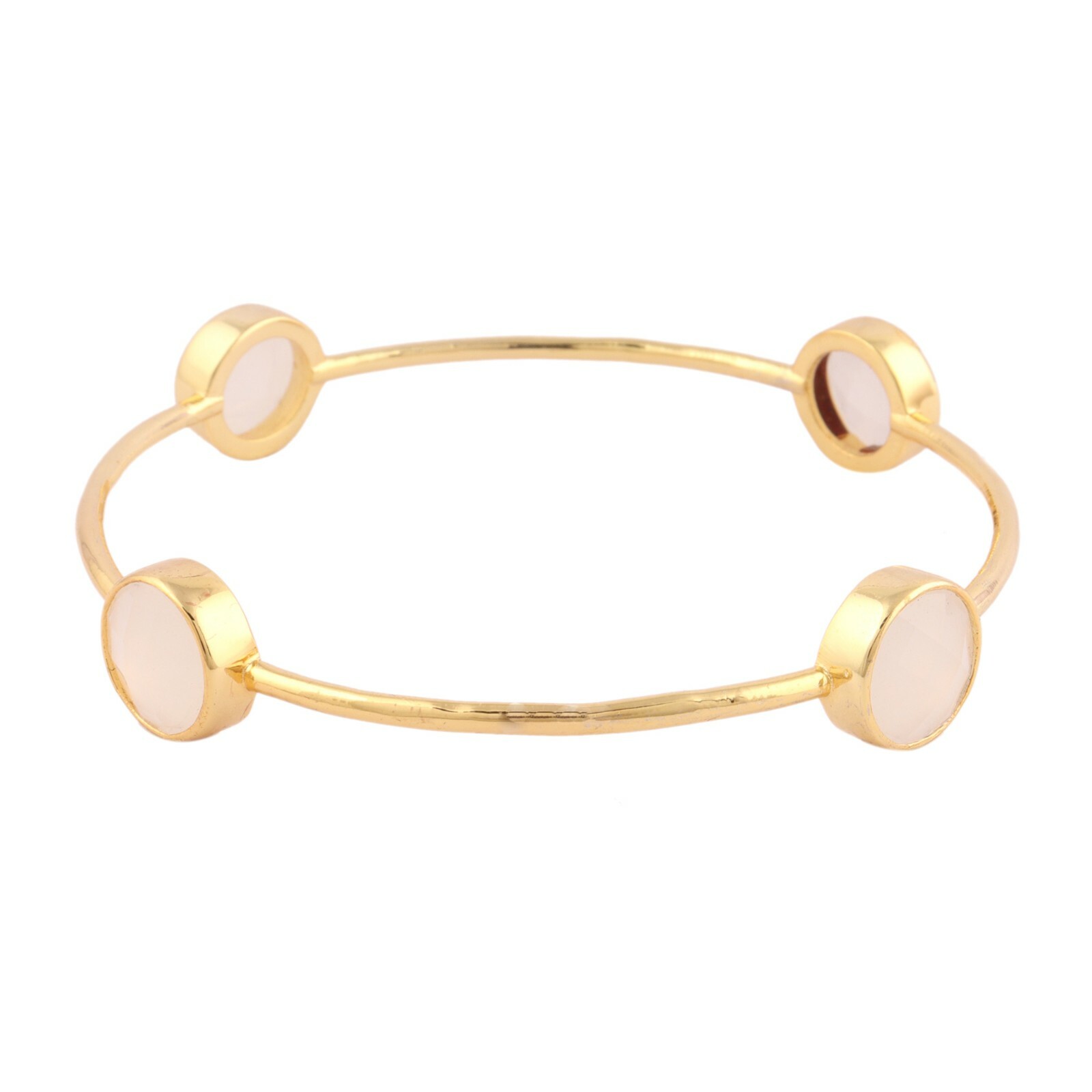 Good Quality Multi Color Chalcedony Yellow Gold Plated Sizable Bangle Bracelets
