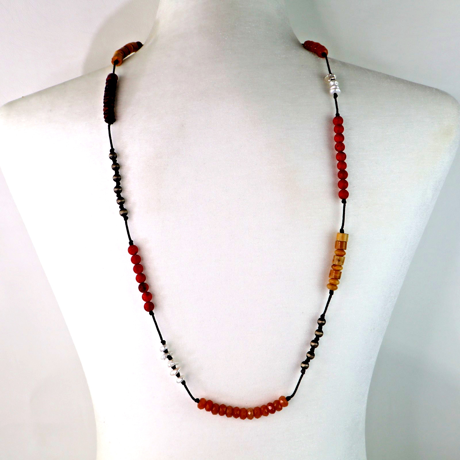 SILPADA Lot 4 necklaces 925 silver wood pearl coral Boho Surfer layer 18 to 35″