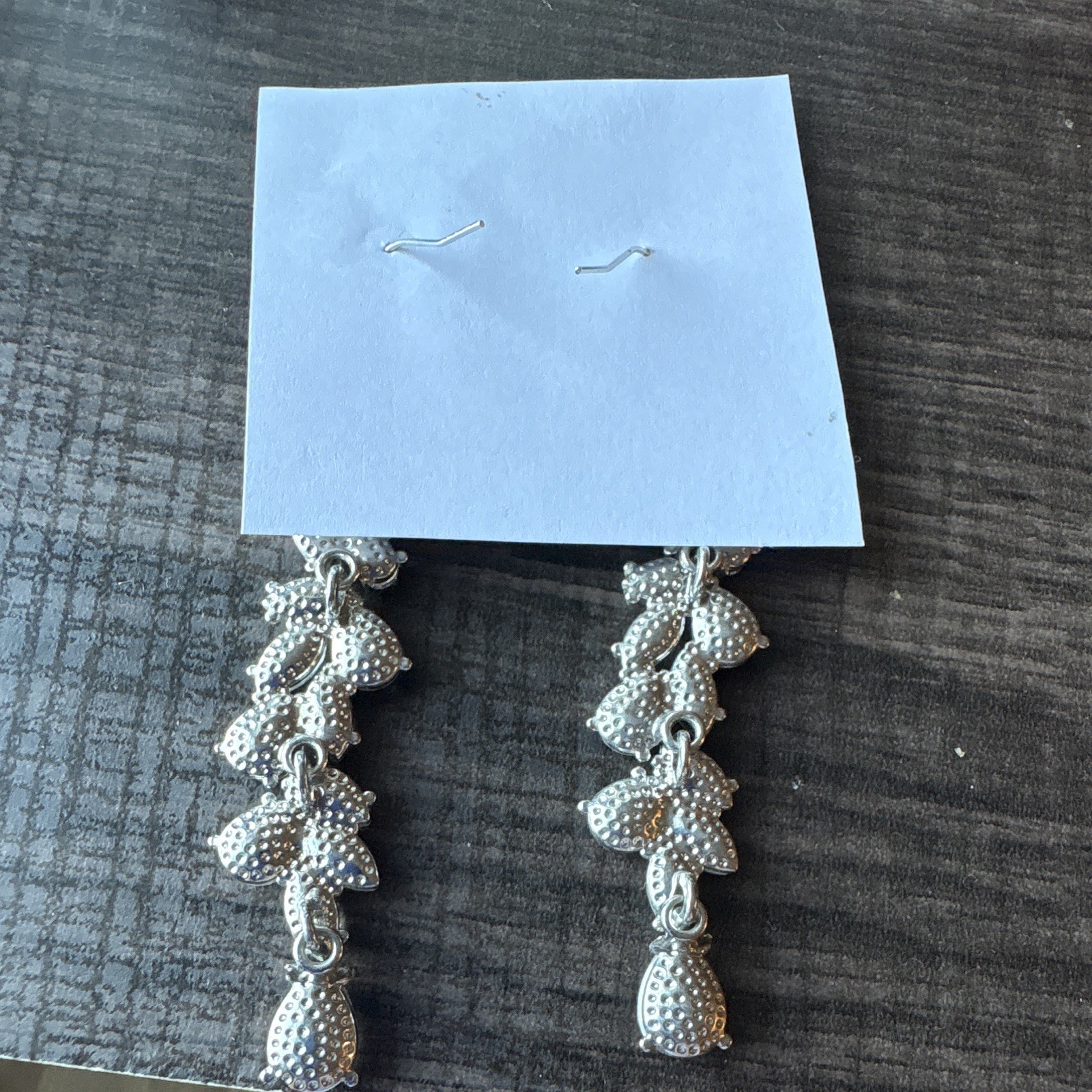 Silver Tone Clear Crystal Rhinestone Teardrop Dangle Hook Earrings 3 in
