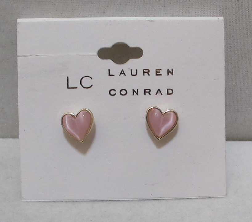 LC LAUREN CONRAD Pink Acrylic Heart Gold Tone Frame 3/8” Stud Earrings NOC