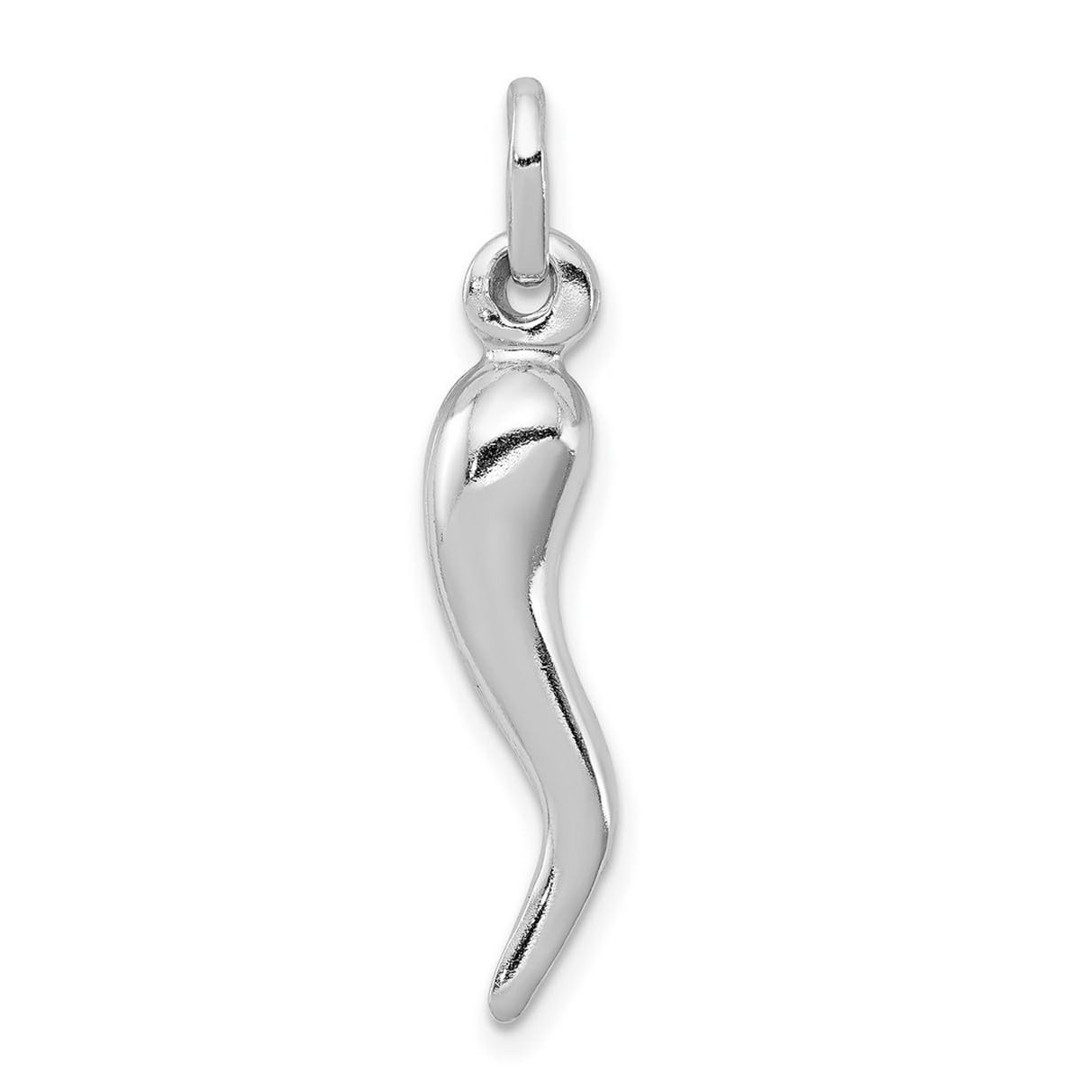 Sterling Silver Italian Polished Rhodium Horn Charm Pendant (6mm x 30mm)