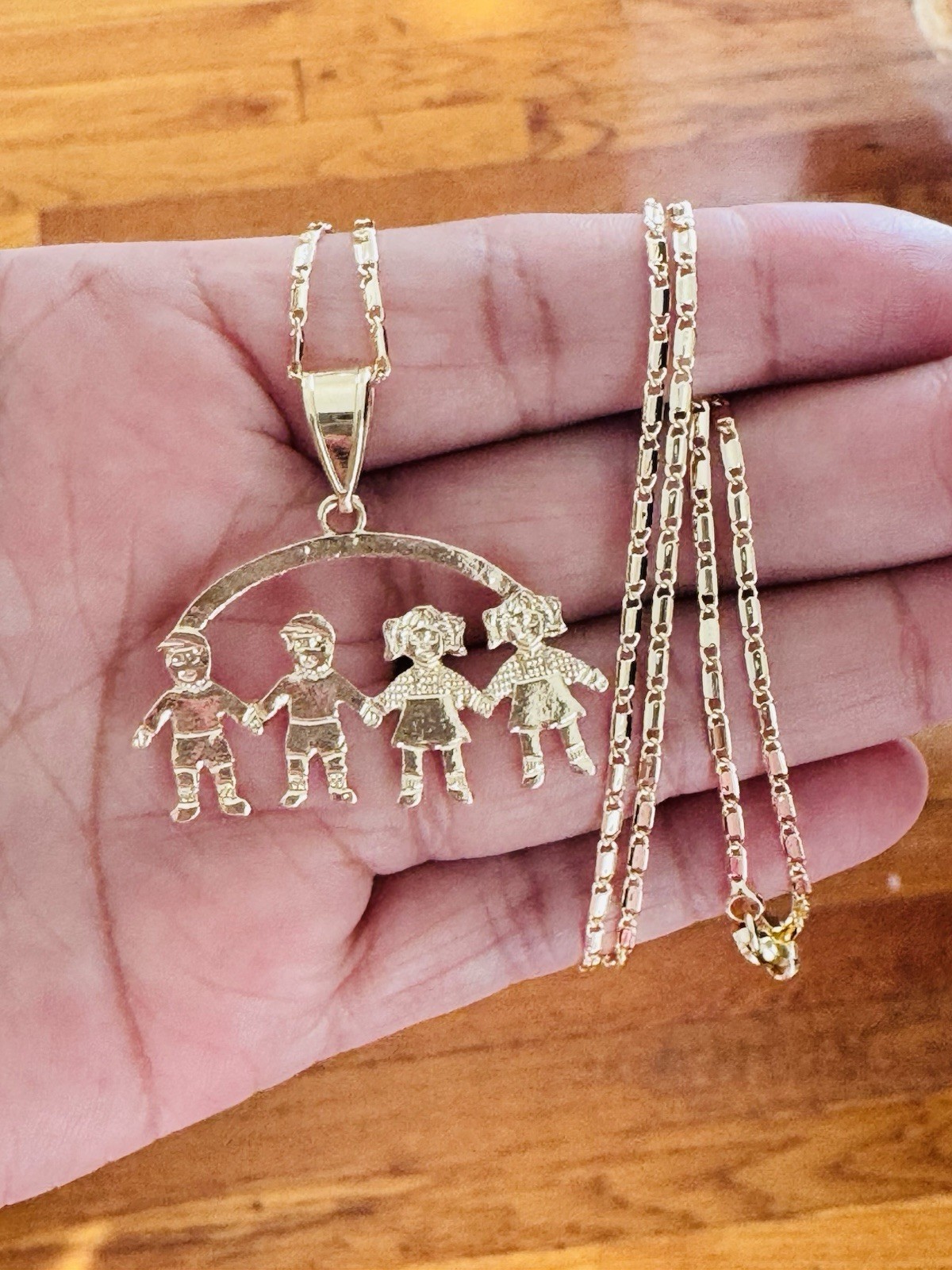 14K Gold Plated my Children 2 boys 2 girls Charm Pendant Necklace. New