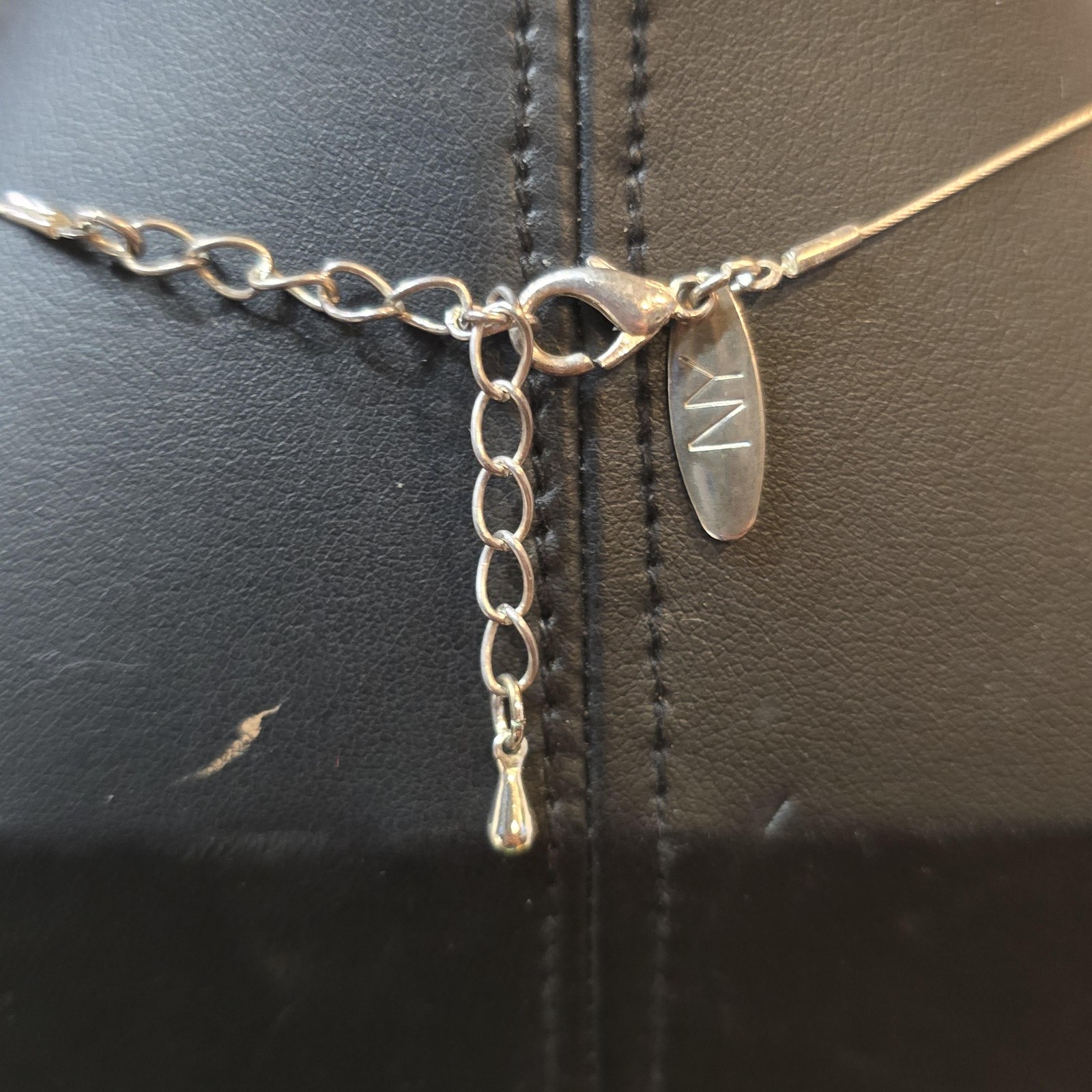 Silver Tone Oval Pendant Necklace Womens NY Chain Lobster Clasp Modern Jewelry