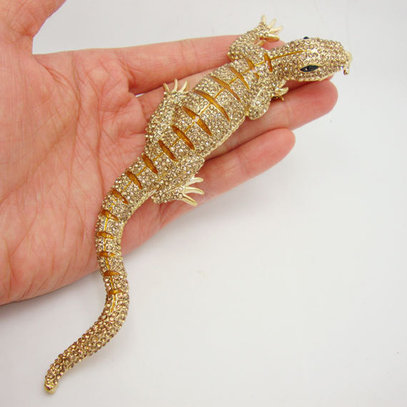 Huge 6.42″ Lizard Gecko Brooch Pin Topaz Crystal Rhinestone Animal
