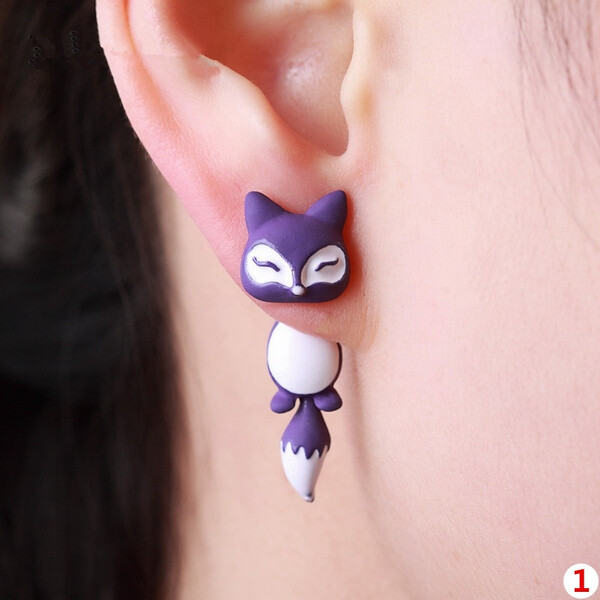 Cute Purple Fox 3D Stud Earrings – Great Gift, Women, Girl Animal Jewelry