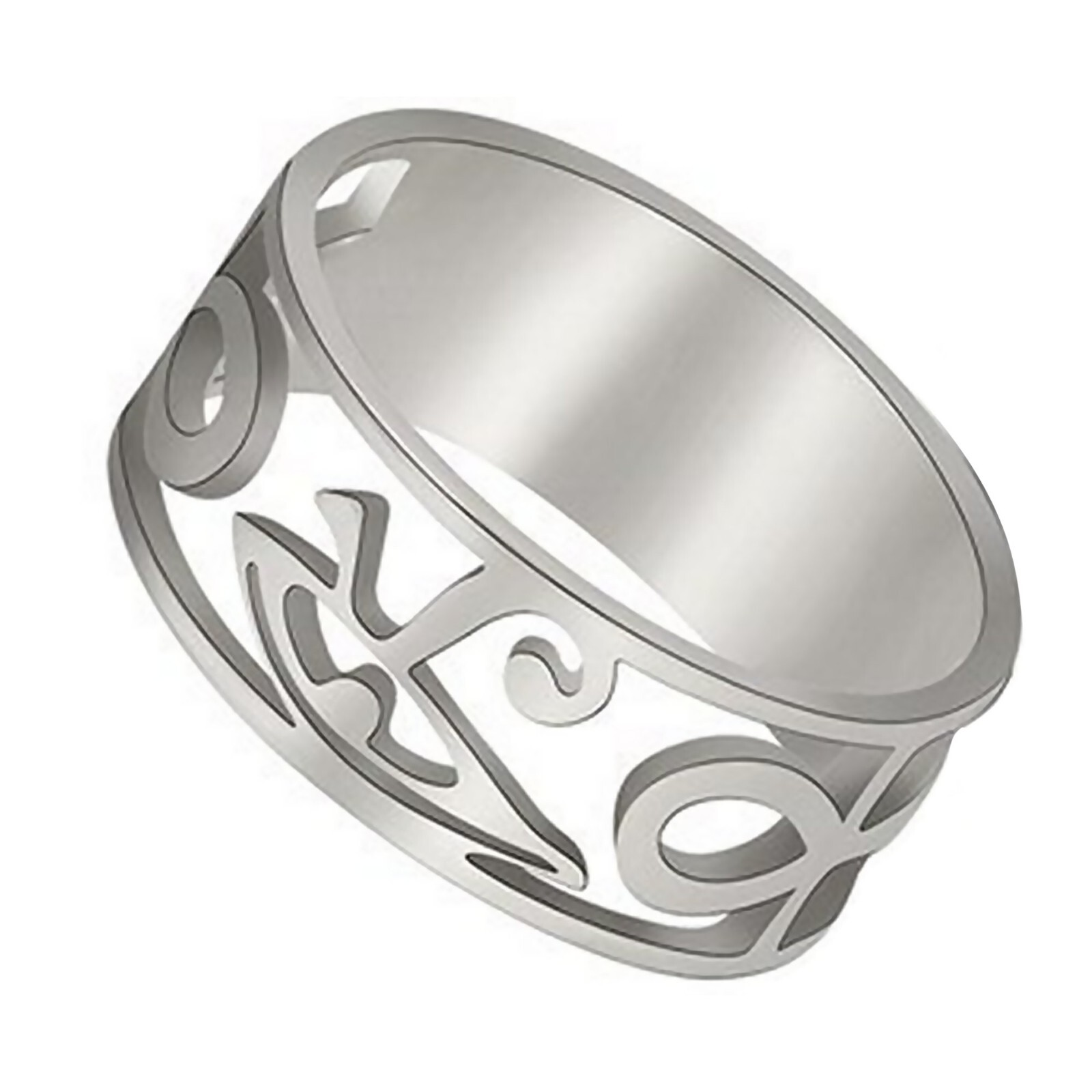 Eye of Ra Ring Silver Surgical Stainless Steel Egyptian Ankh Band Horus