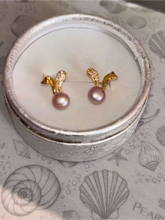 3 for $55 18K Gold Plated Pink Freshwater Pearl Bunny Ear Stud Earrings | CZ Acc