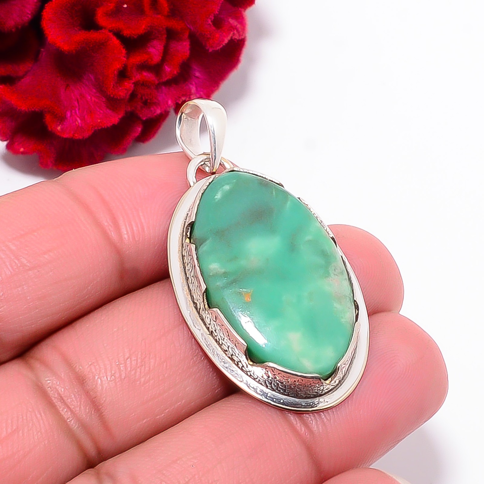 Variscite – Green Turquoise Gemstone 925 Sterling Silver Pendant 1.76″ P102058