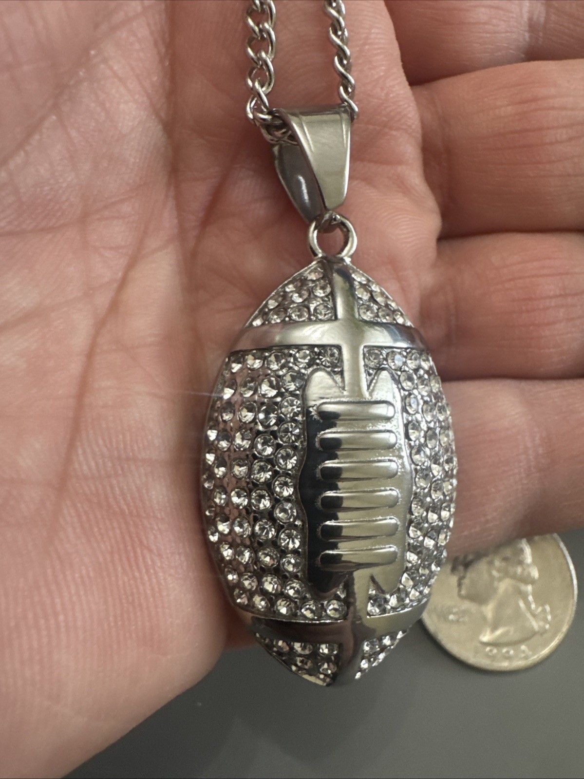 Football Pendant Chain Stainless Steel Super Bowl Gift Men’s Cubic Zirconia Iced