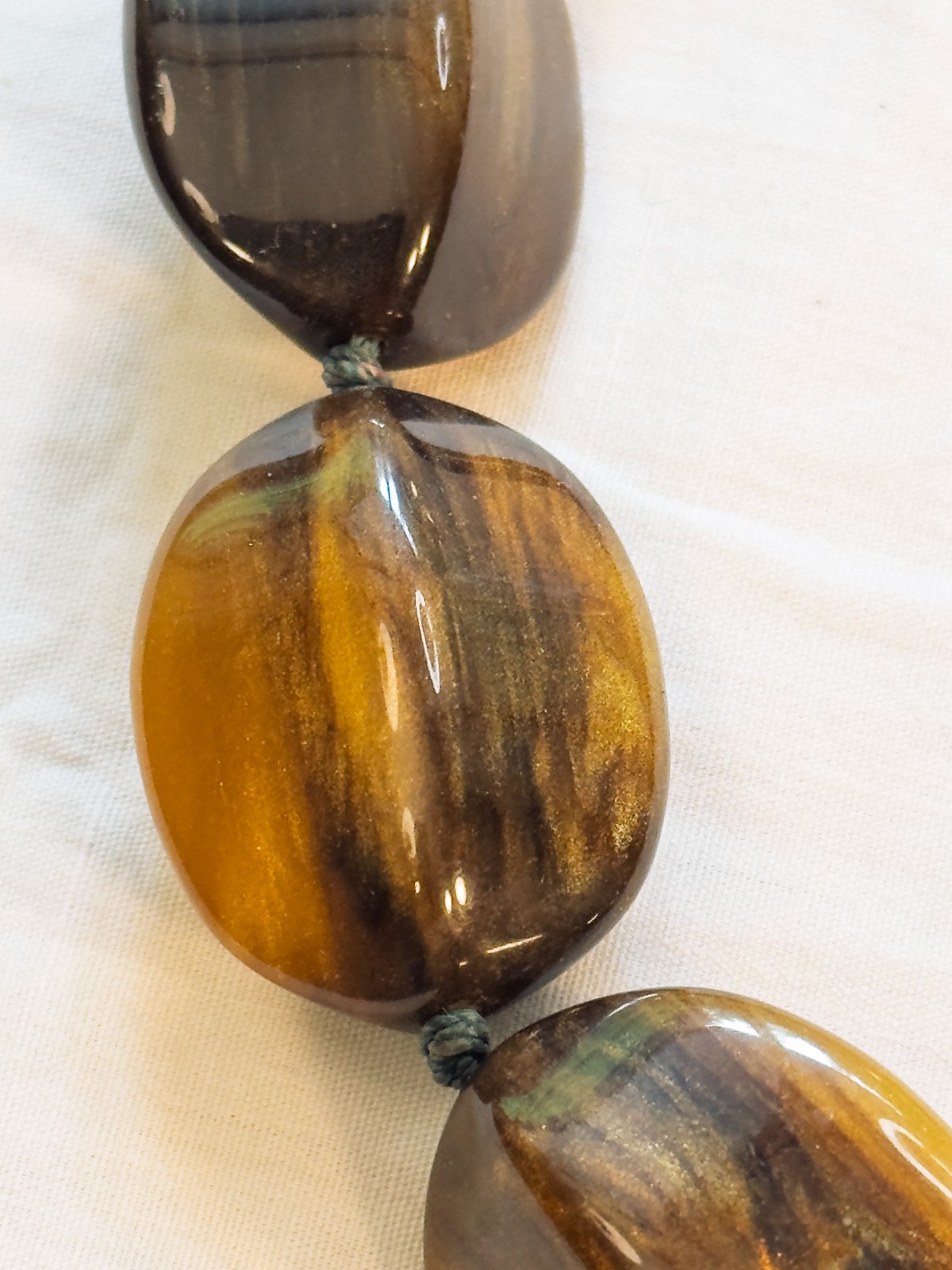 Banana Republic Chunky Tiger’s Eye Lucite Beaded Necklace on Knotted Cord