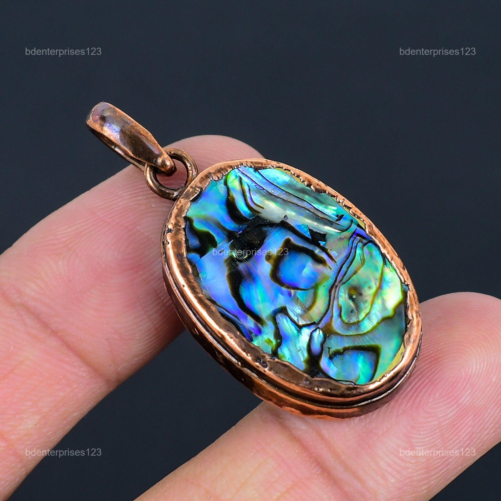 Oval Abalone Shell Stone Copper Sister Anniversary Electroformed Pendant Jewelry