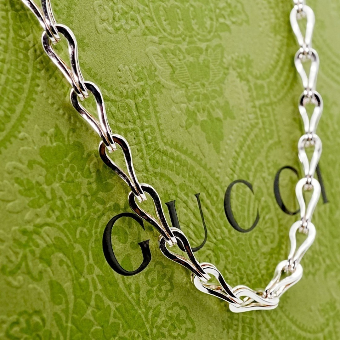 Rare Gucci Silver 925 Drop Chain Long Necklace L 22in 55cm Very Good Condition