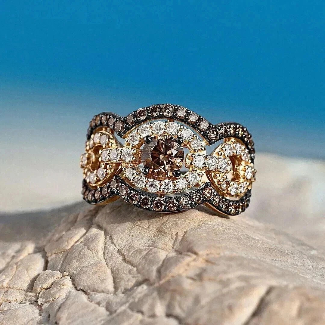 2.5Ct Simulated Chocolate Diamond Cluster Wedding Band Ring 14k Rose Gold Plated