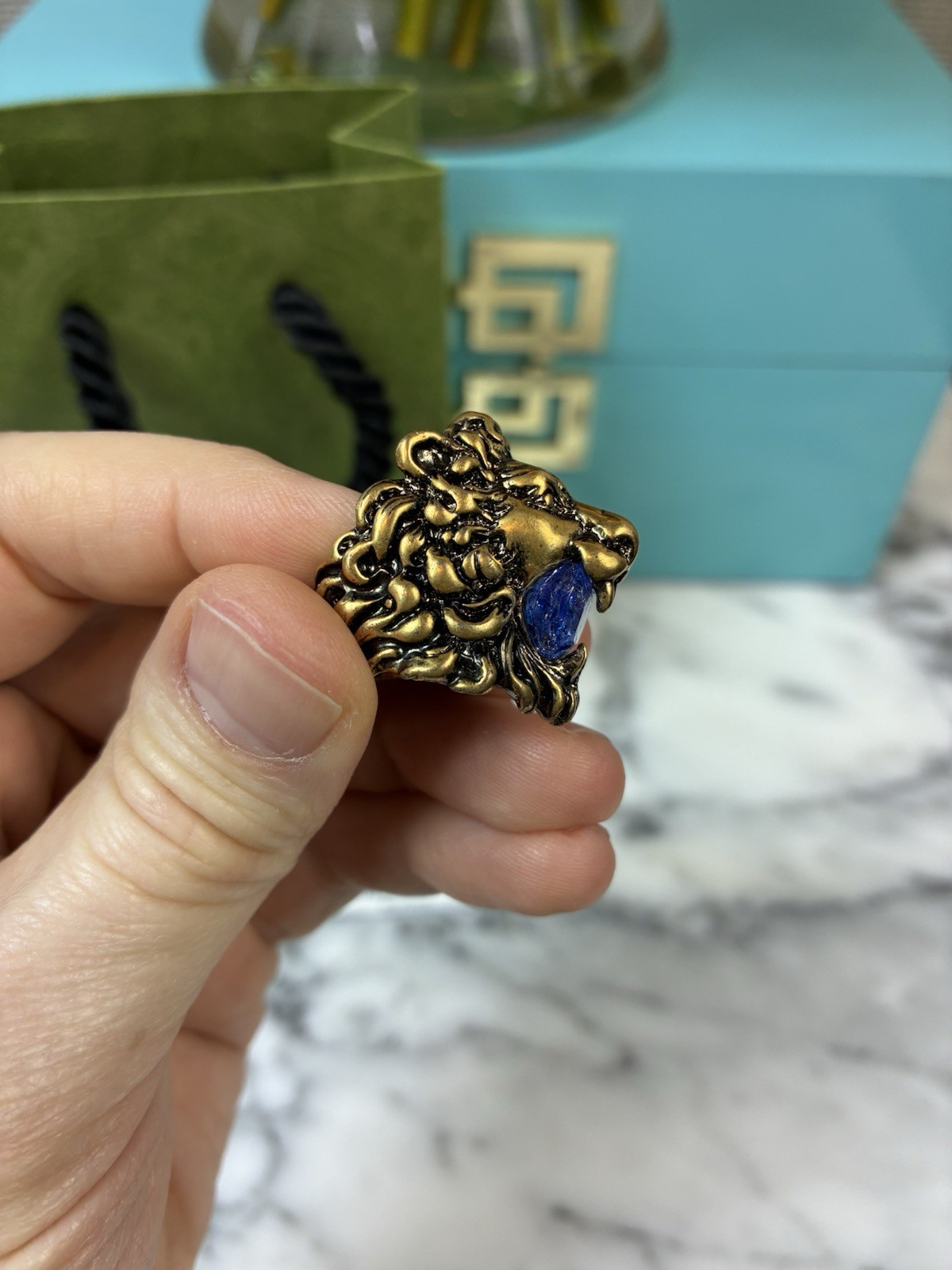 Gucci Lion Head Ring w/ Blue Stone Brand New Authentic – IT Size 16 = 7.75 US