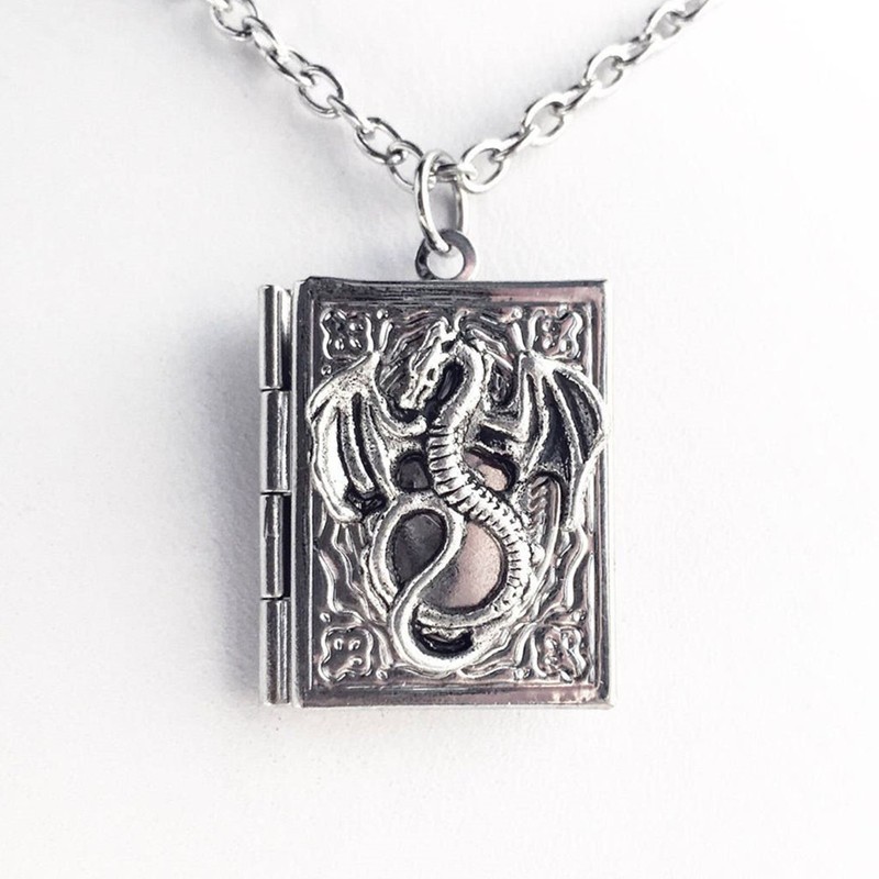 Vintage Book Locket Necklace Photo Picture Holder Antique Silver Pendant Gift