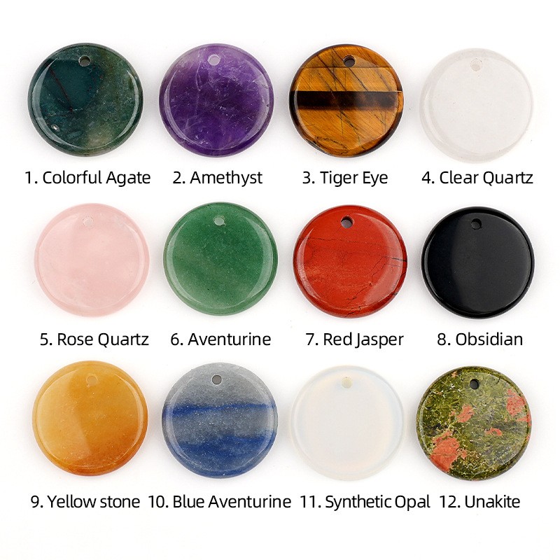 10pcs Mixed Natural Stone 30mm Round Beads Pendants DIY Jewelry Making Healing