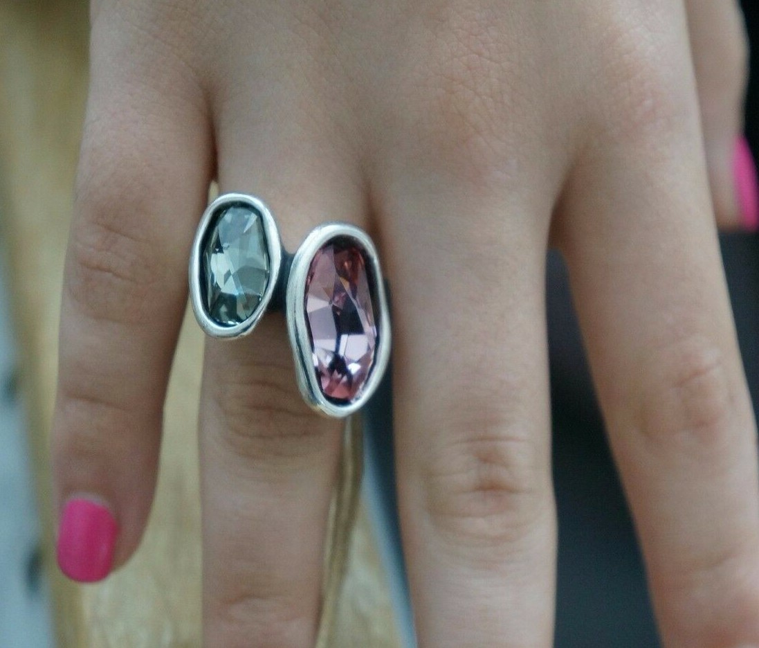 NEW UNO de 50 Pink Grey Elements Crystal YES YES Silver Ring 6 8.5 9 S M L XL