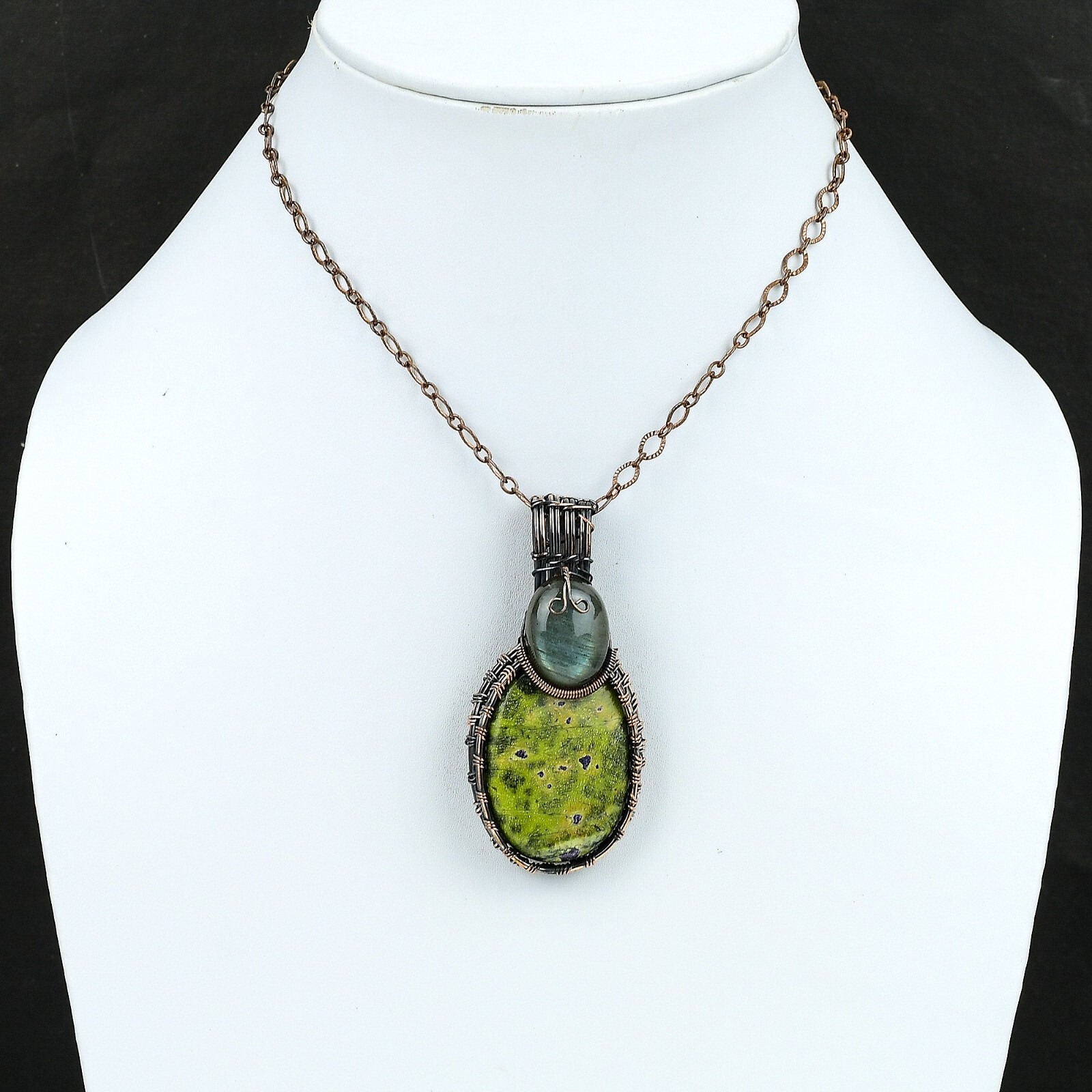 Stichtite Gemstone Wire Wrapped Pendant Copper Handmade Jewelry For Women 2.64″