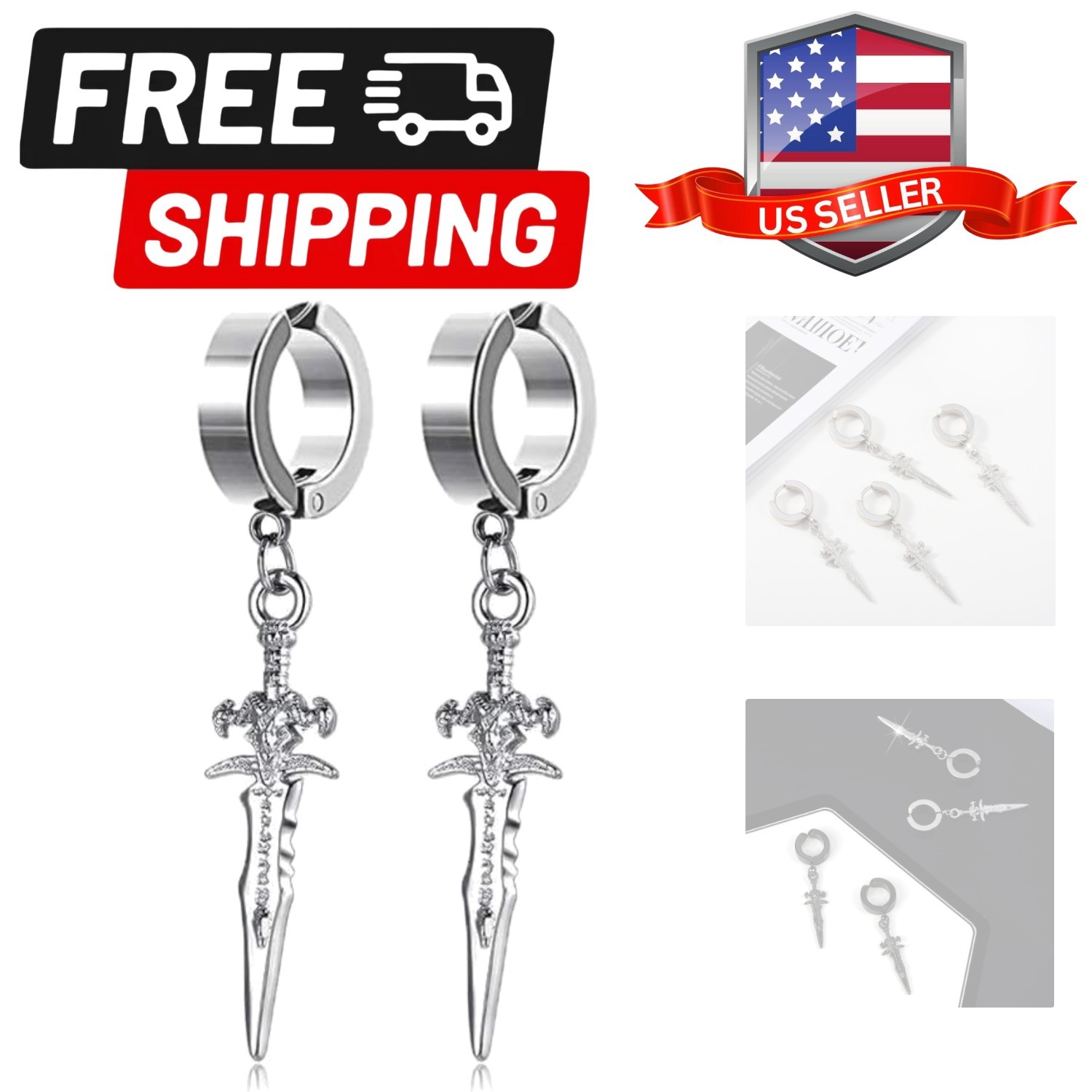 Unisex Punk Hip Hop Stainless Steel Silver Black Gold Tone Lock Thunder Light…