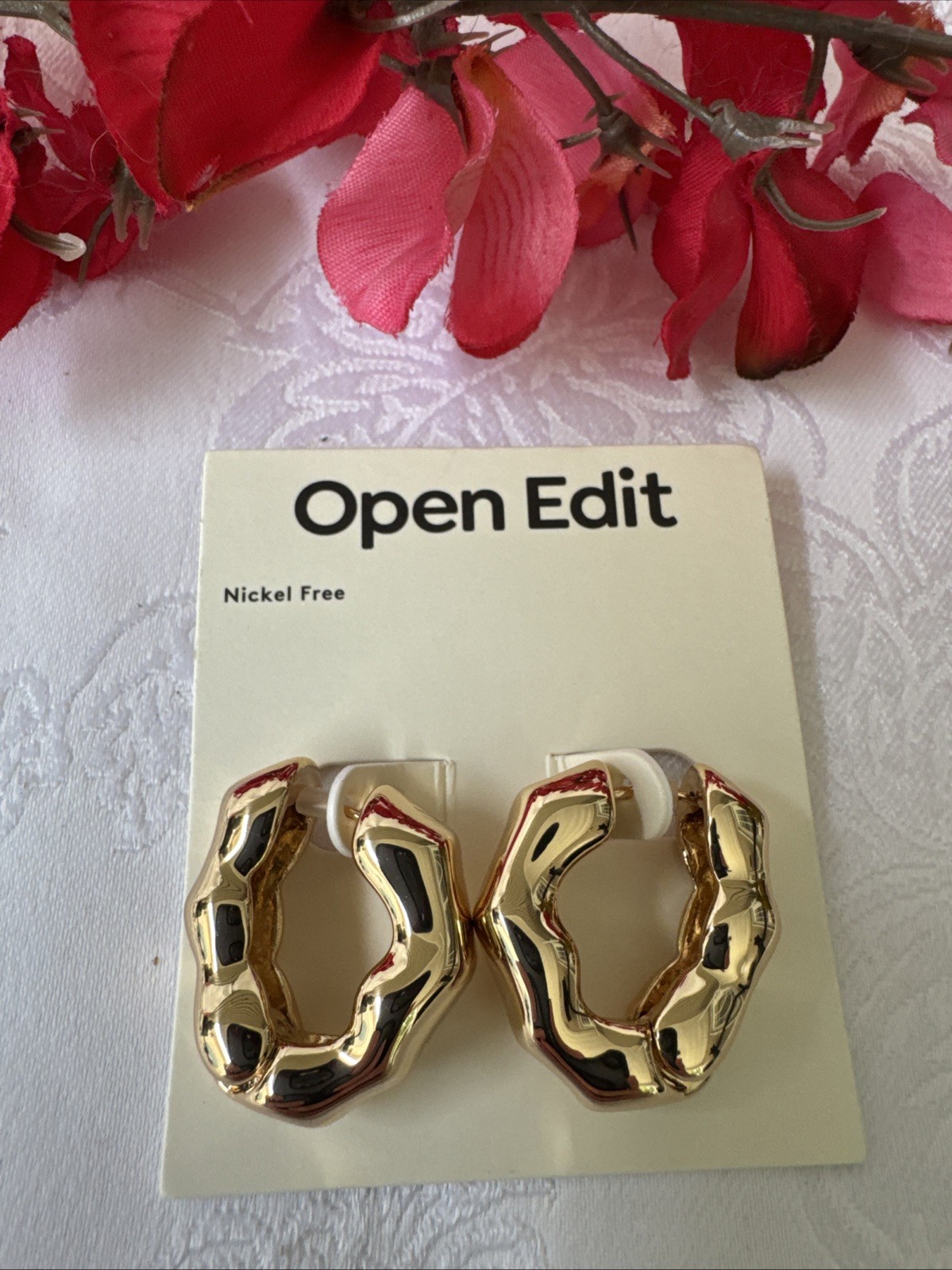 OPEN EDIT Molten Clicker Textured Hoops Gold Rhodium Nickel Free Earrings NEW
