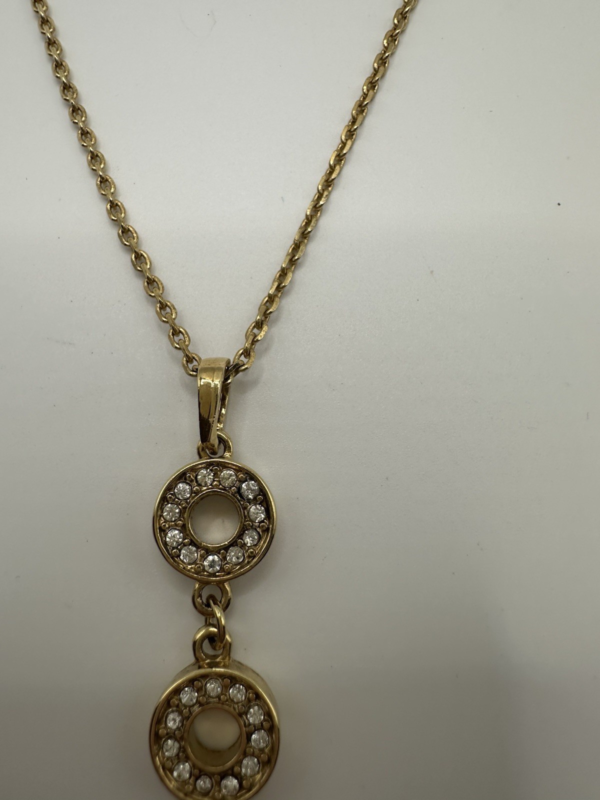 Gold 18KTCH Electroplated Chain Necklace W/Pendant Purple & Clear Crystals 14”