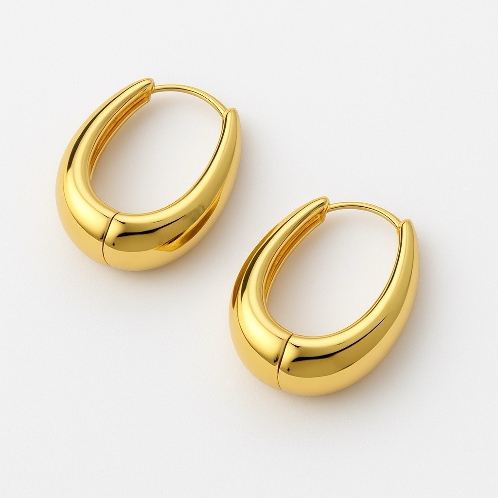 Gold Plated Hoop Dangle Medium Size Earrings Fashion Jewelry for Women 23mm
