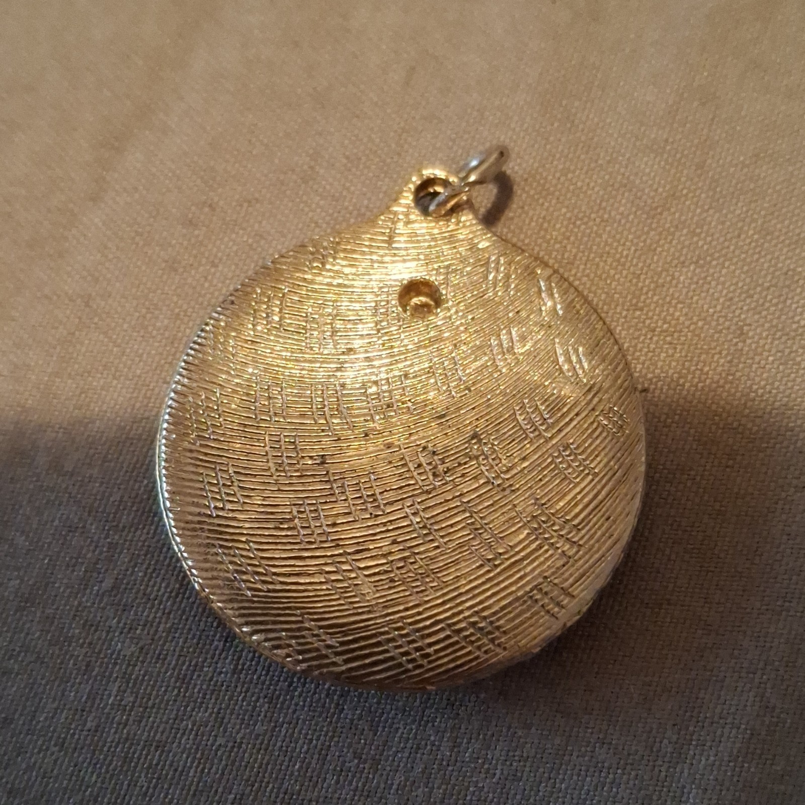Gold Tone Metal Round Charm Pendant w/ Bail, Signed, No Gemstones