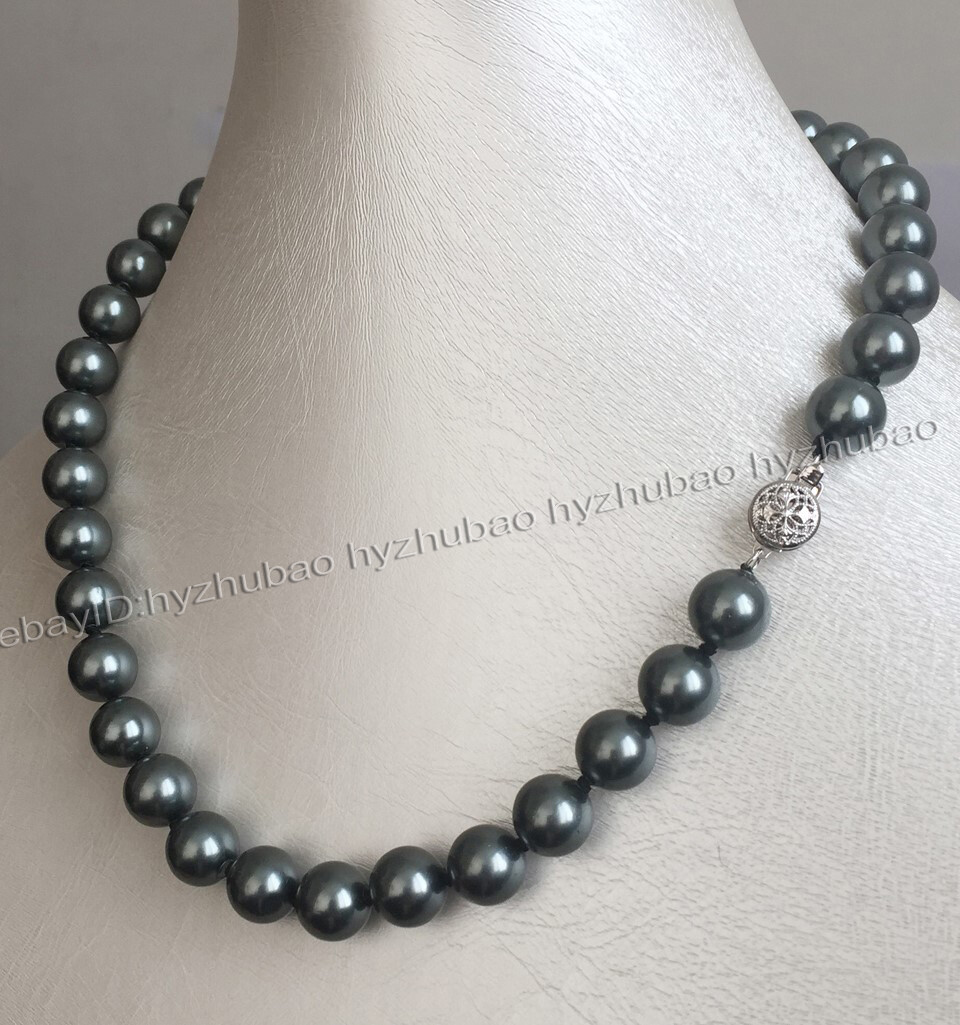 10mm Tahitian Black South Sea Shell Pearl Round Gems Beads Necklace 18″ AAAGrade