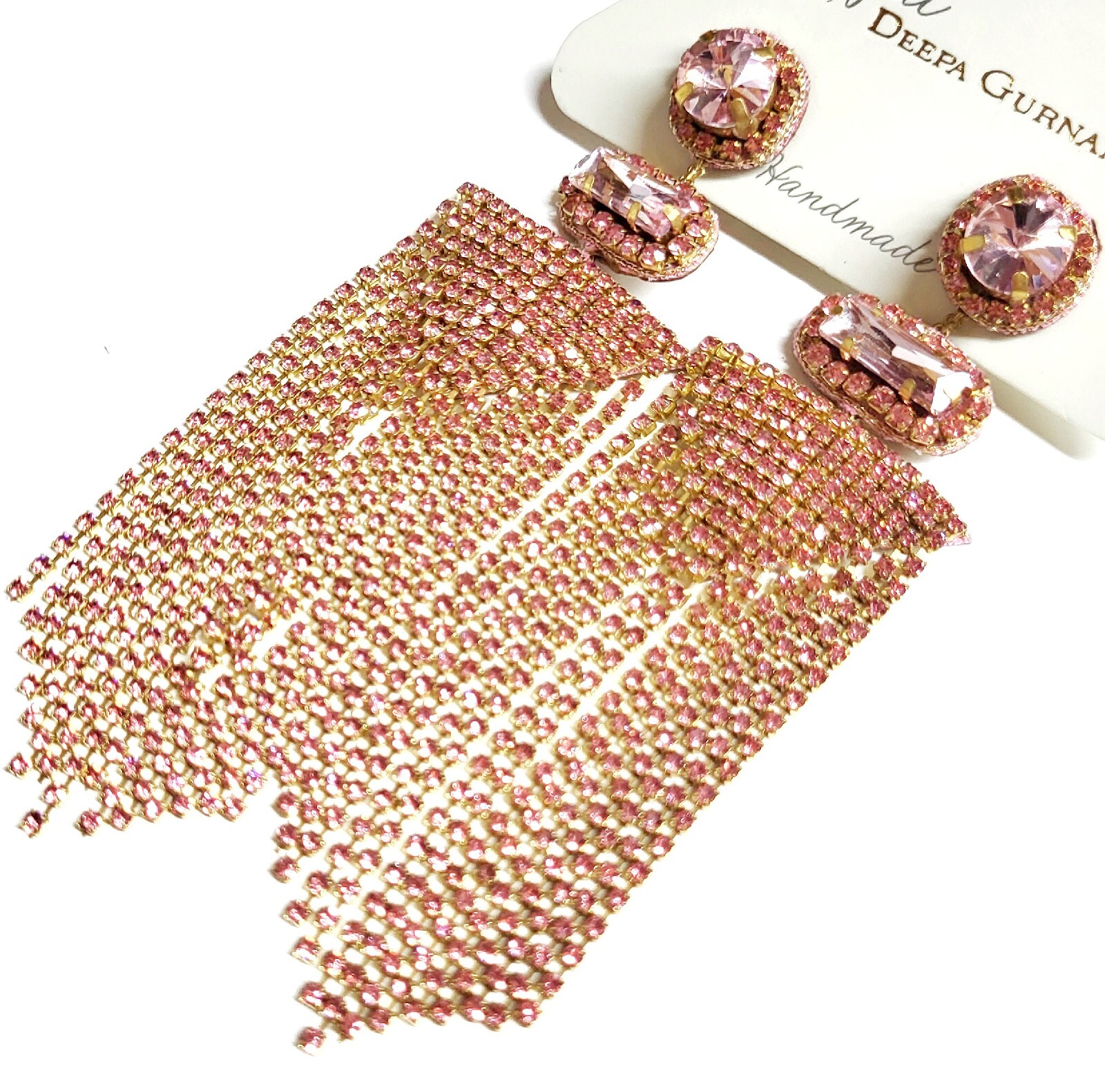 Deepa Gurnani Crystal Chandelier Earrings Peach Pink Goldtone Nickel Free NWT
