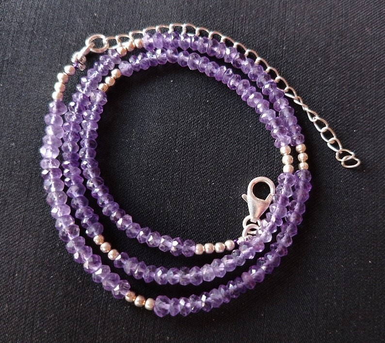 A++ Light Amethyst Faceted Rondelle Gemstone Beads Handmade Necklaces 24” Women