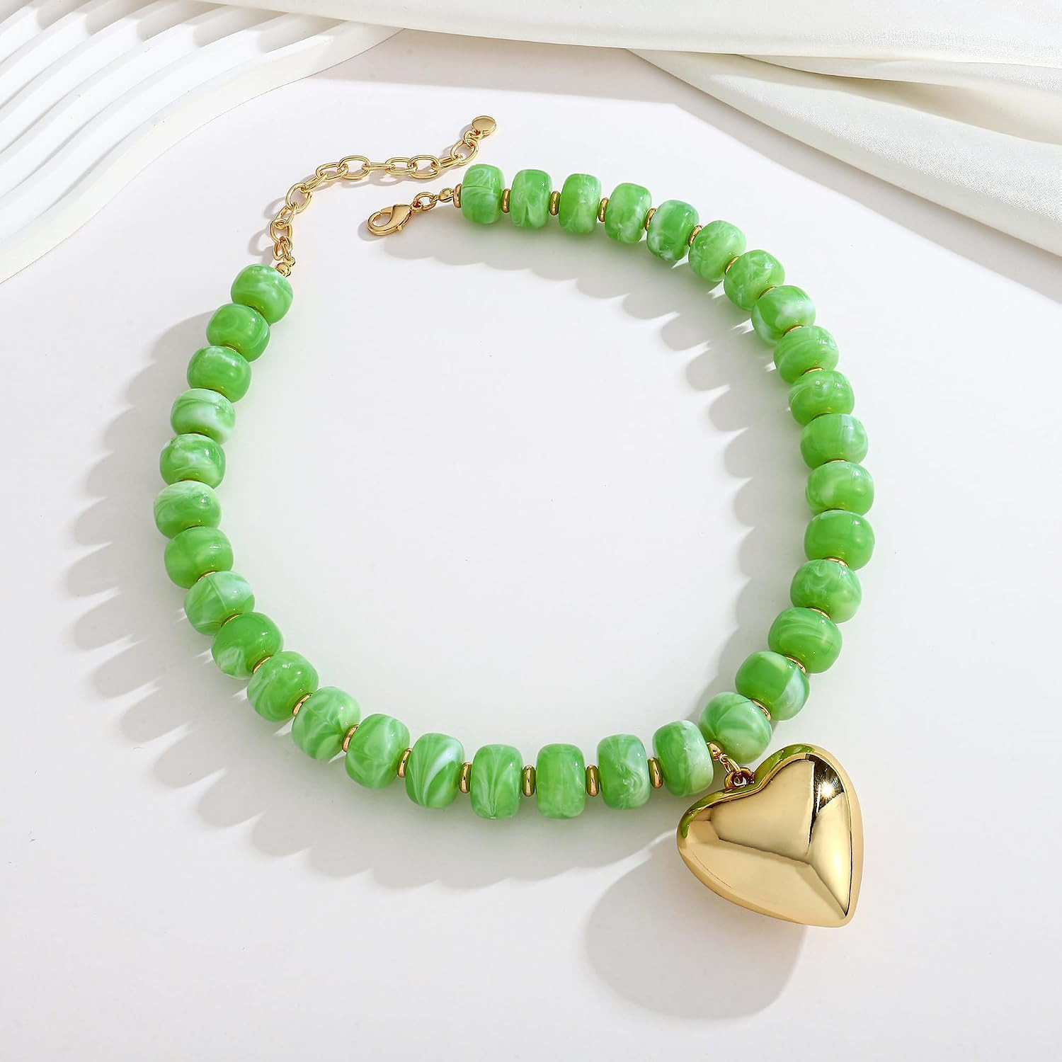 Gold Heart Pendant Necklaces for Women Colorful Acrylic Resin Beaded Choker Neck