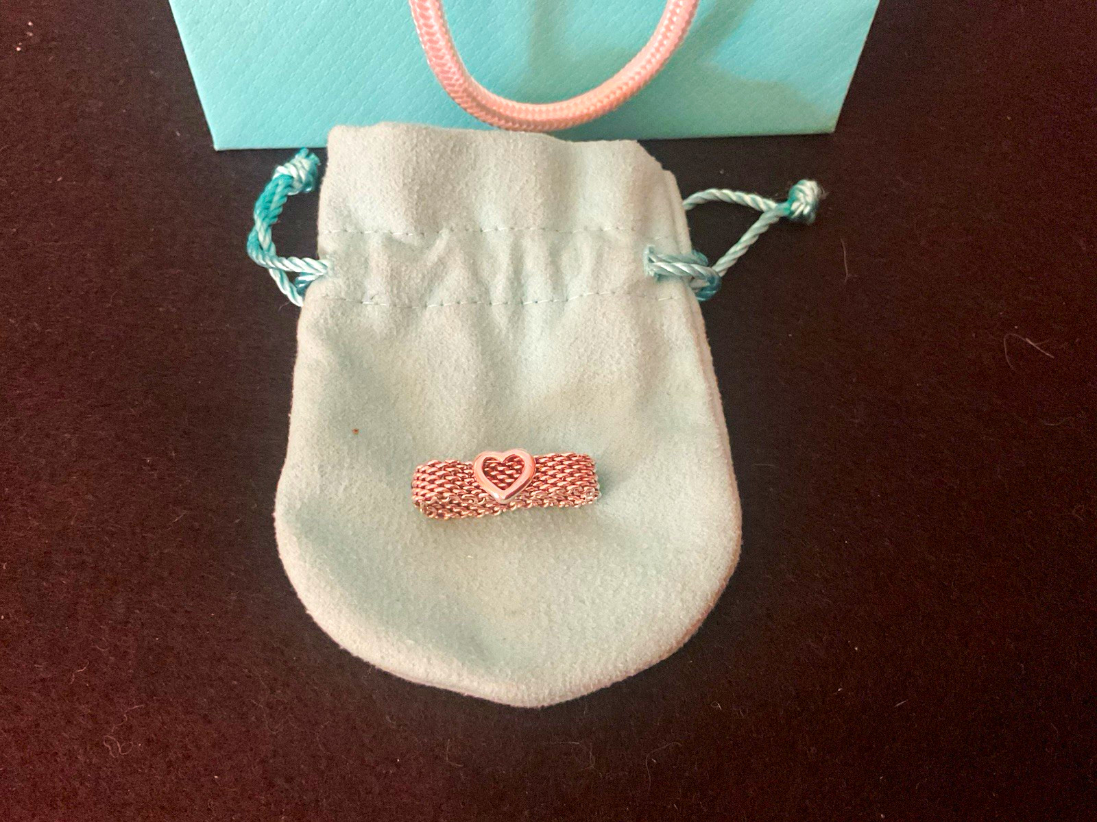 Silver 925 Heart Mesh Band Ring Size 7 1/2, Stamp T &C