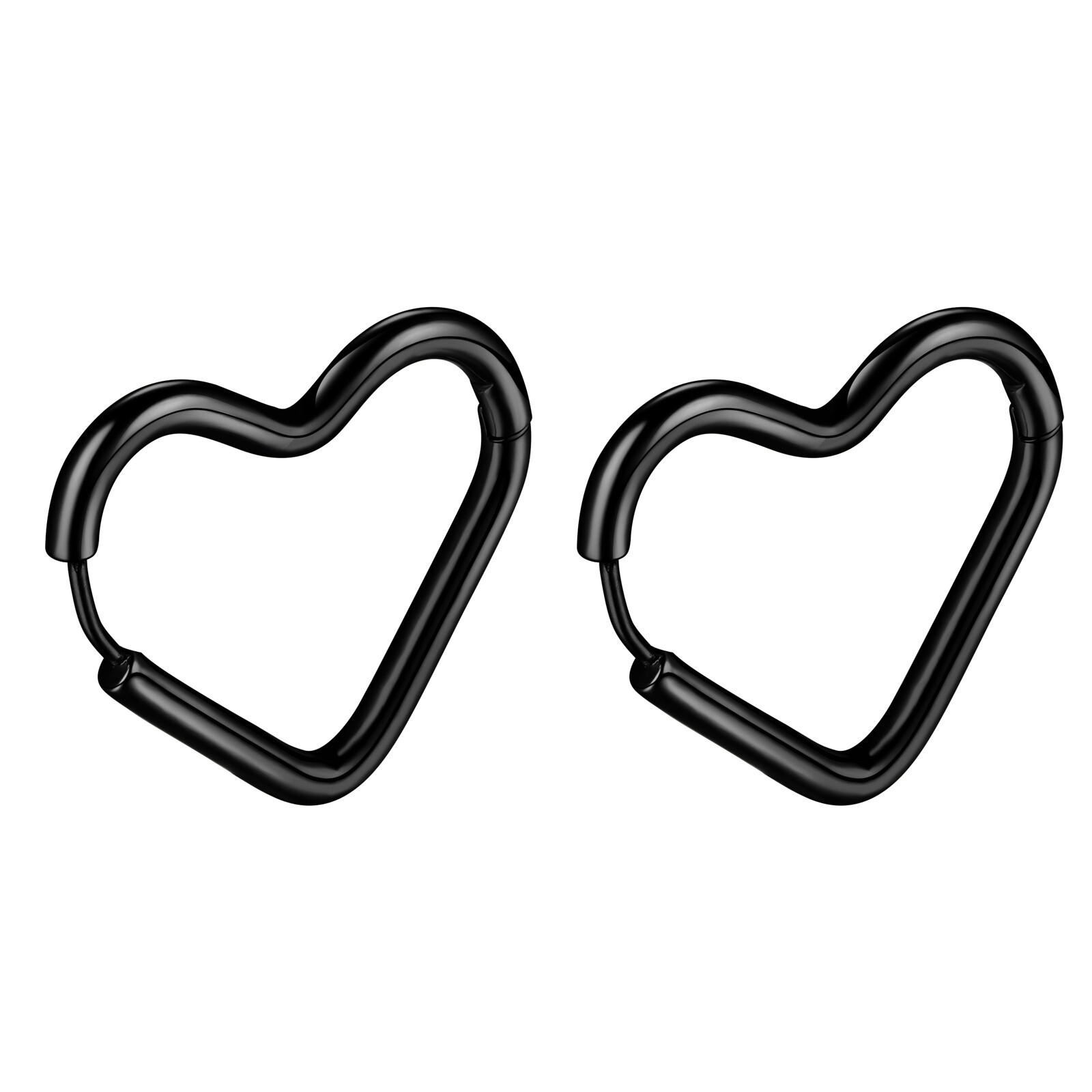 Women Glossy Heart Hoop Earrings Pierced Stud Stainless Steel Hypoallergenic 18G