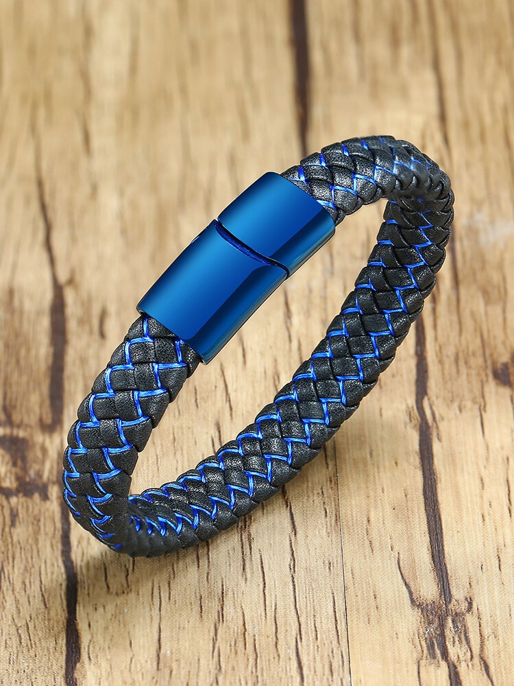 Medical Alert Men Bracelet Cuff Bangle Free Personalized Engrave Braided Leather