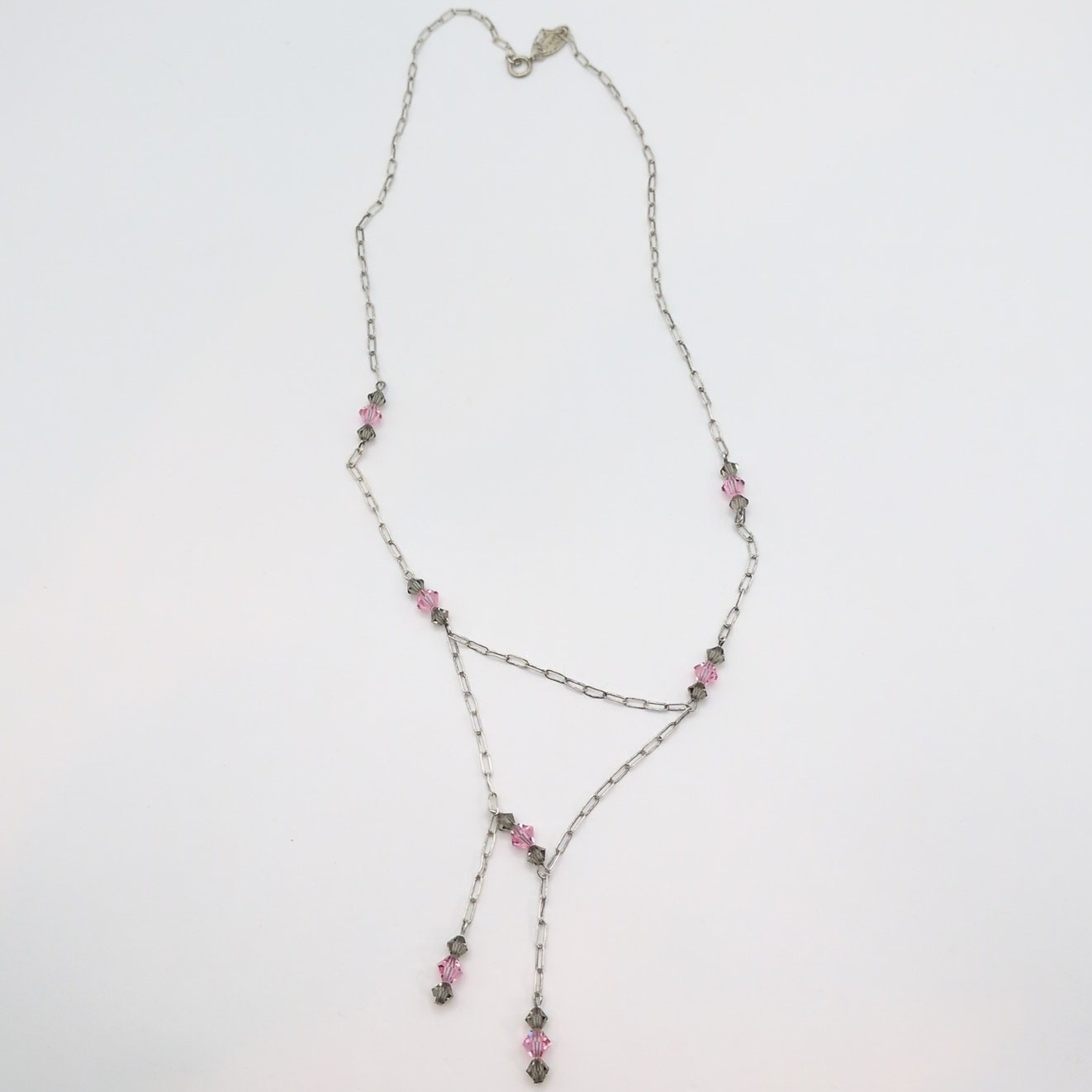 Amerigo 925 Sterling Silver Necklace Pink and Gray Beaded Drop Chain 18.5in